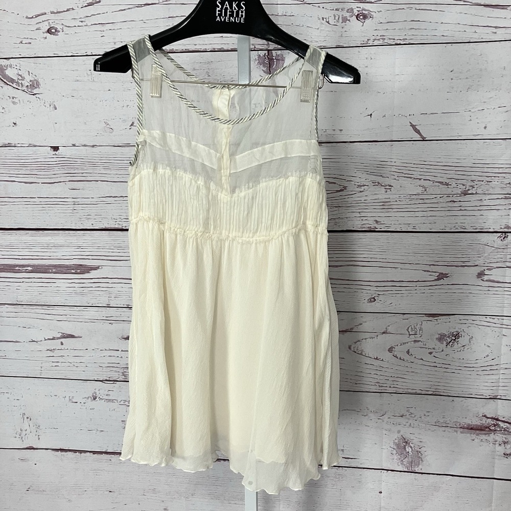 Bensoni Silk Cotton Sheer‎ Top Womens 4 Ivory Sleeveless Flowy Romantic Blouse